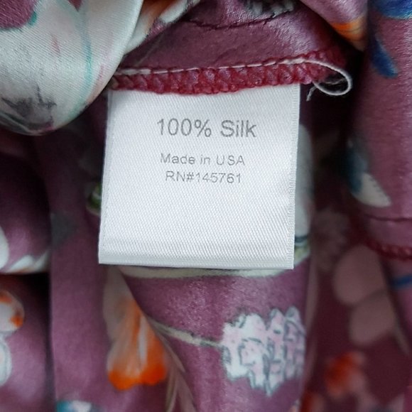 Parker Bohemian Contemporary Maroon Floral Butterflies Silk Blouse Top L (O15) - Picture 7 of 13